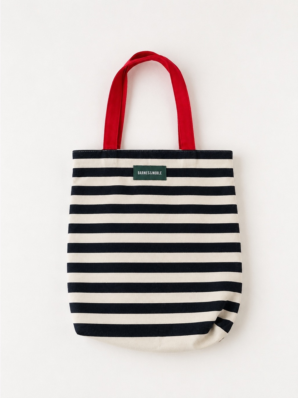 Barnes & Noble Navy and White Striped Canvas Tote with Red Handles
